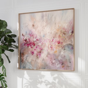 Impresión de pintura abstracta, arte de pared rosa grande, arte de pared abstracto botánico, arte de pared moderno minimalista para sala de estar, arte de pared de moda rosa