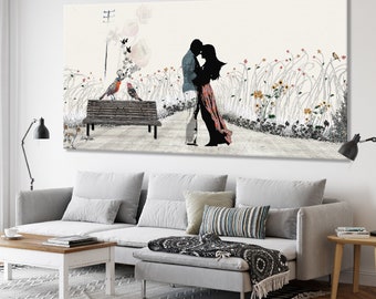 Cuadro de pareja enamorada, lienzo para pared de dormitorio, impresión en lienzo grande, arte romántico, arte de pared grande, decoración de dormitorio, arte para dormitorio