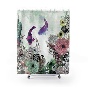 Koi Fish Shower Curtain, Colorful Shower Curtain, Bathroom Decor, Boho Shower Curtain, Art Shower Curtain, Boho Bathroom Decor image 1