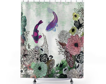 Koi Fish Shower Curtain, Colorful Shower Curtain, Bathroom Decor, Boho Shower Curtain, Art Shower Curtain, Boho Bathroom Decor