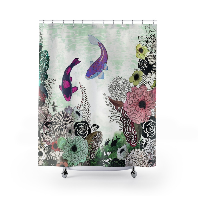 Koi Fish Shower Curtain, Colorful Shower Curtain, Bathroom Decor, Boho Shower Curtain, Art Shower Curtain, Boho Bathroom Decor image 1
