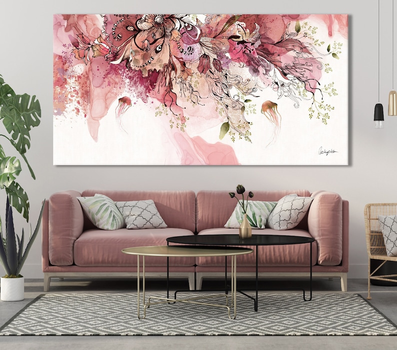 Hot Pink Abstract Painting, Extra Large Wall Art, Canvas Wall Art Abstract, Living Room Painting, Modern Art for Home, Colorful Wall Art image 2