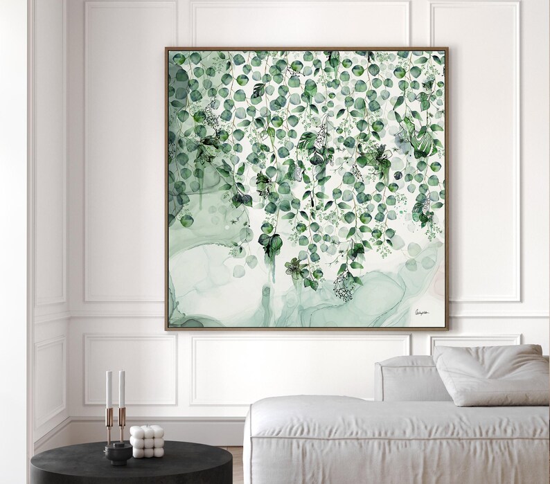 Farmhouse Wall Art, Abstract Botanical Art, Large Wall Art, Sage Green Art, Botanical Painting, Living Room Wall Art Oversized, Green Art