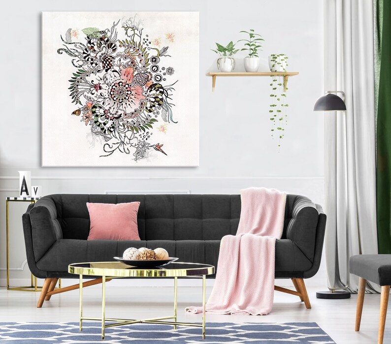 Large Boho Wall Art Print Original Flowers Artwork Bohemian Etsy