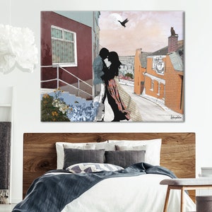Kissing Couple Romantic Painting, Romantic Wall Decor, Bedroom Art Decor, Romantic Wall Art Print, couple in love painting image 7