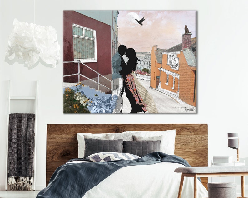 Kissing Couple Romantic Painting, Romantic Wall Decor, Bedroom Art Decor, Romantic Wall Art Print, couple in love painting image 7