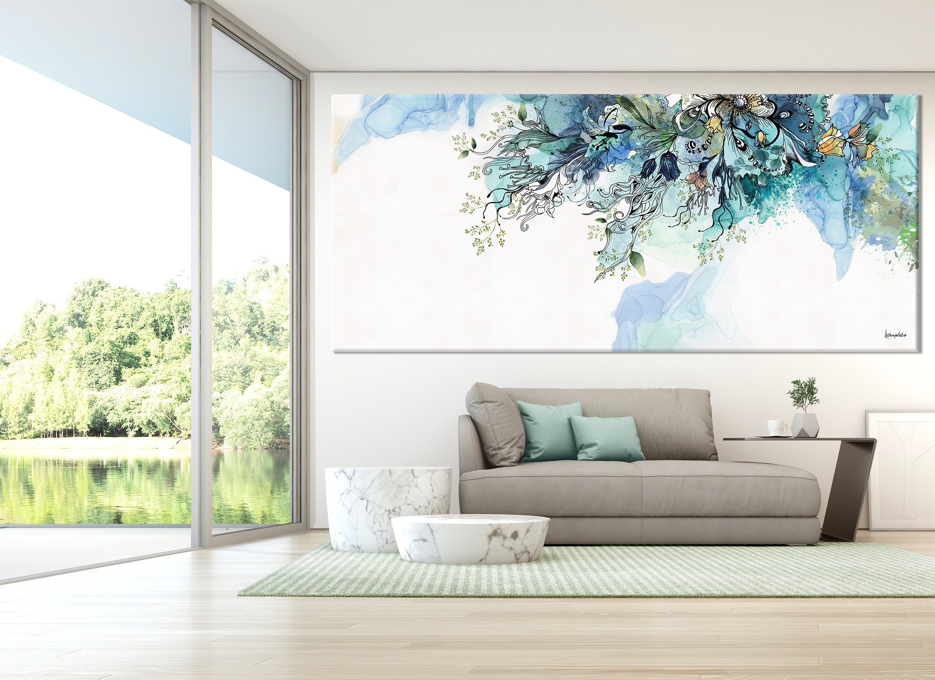 Extra Large Wall Art, Original Abstract Painting, Blue Wall Art, Living ...