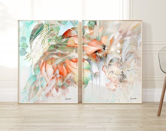 Set of 2 Extra Large Prints, Light Orange Abstract Painting, Japandi Wall Art, Original Painting Print, Large Modern Wall Art Pastel Colors