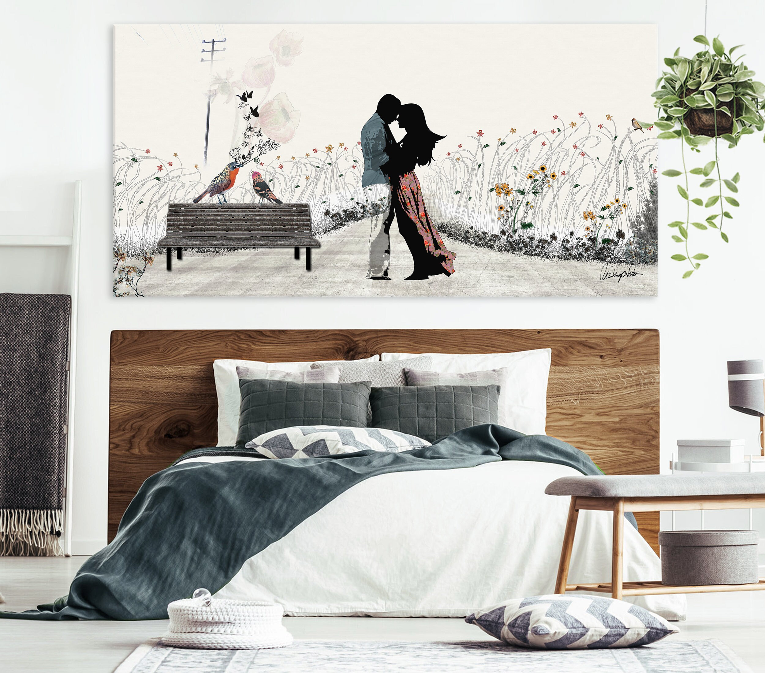 Couple in Love Painting Bedroom Wall Art Canvas Large Canvas