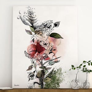 Large Wall Art, Red Flower Painting, Large Watercolor Art, Canvas Art Print, Large Colorful Painting, Living Room Wall Art, Red Rose Art