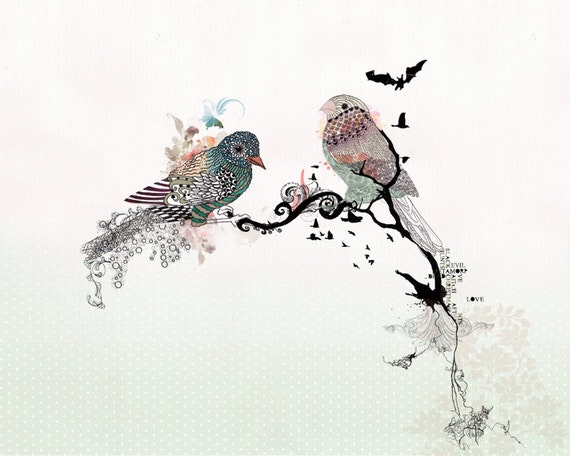 Love birds art Pen and ink art Bird illustration Love ...