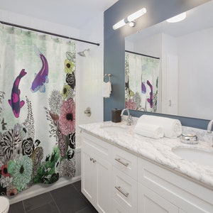 Koi Fish Shower Curtain, Colorful Shower Curtain, Bathroom Decor, Boho Shower Curtain, Art Shower Curtain, Boho Bathroom Decor image 5