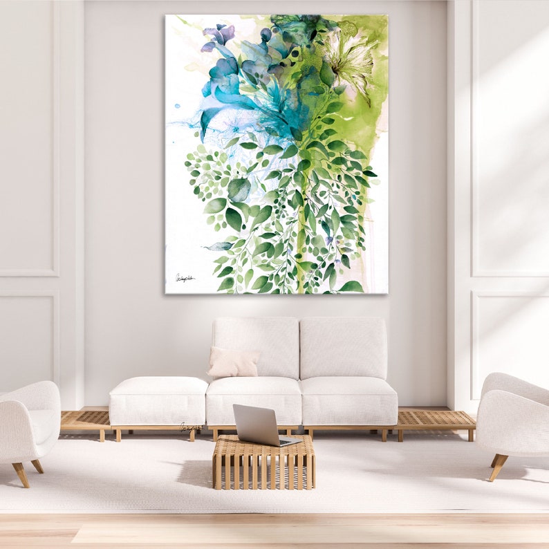 Green Abstract Art, Large Wall Art Abstract, Dining Room Wall Art, Large Green Abstract Painting, Art Green Canvas Wall Art, Botanical Art image 6