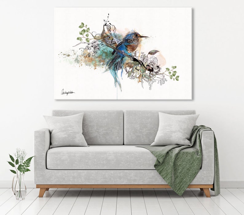 Blue Bird Painting Extra Large Wall Art Original Watercolor | Etsy
