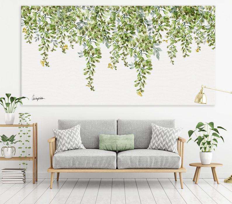Large Botanical Wall Art, Green Watercolor Painting, Framed Wall Art Oversized, Large Modern Wall Art, Living Room Wall Decor, Greenery Art image 2