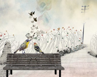 Love birds art, Bird painting, Whimsical art, Romantic art, Love paintings, Anniversary gift