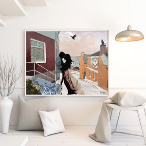 Kissing Couple Romantic Painting, Romantic Wall Decor, Bedroom Art Decor, Romantic Wall Art Print, couple in love painting image 5