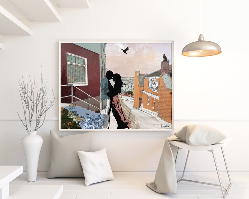 Kissing Couple Romantic Painting, Romantic Wall Decor, Bedroom Art Decor, Romantic Wall Art Print, couple in love painting image 5