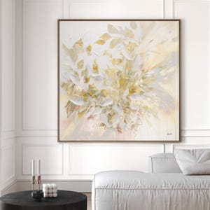Gold Leaves Wall Art, Large Abstract Painting, Light Yellow Beige Pastel Wall Art, Modern Relaxing Wall Decor, Landscape Contemporary Art