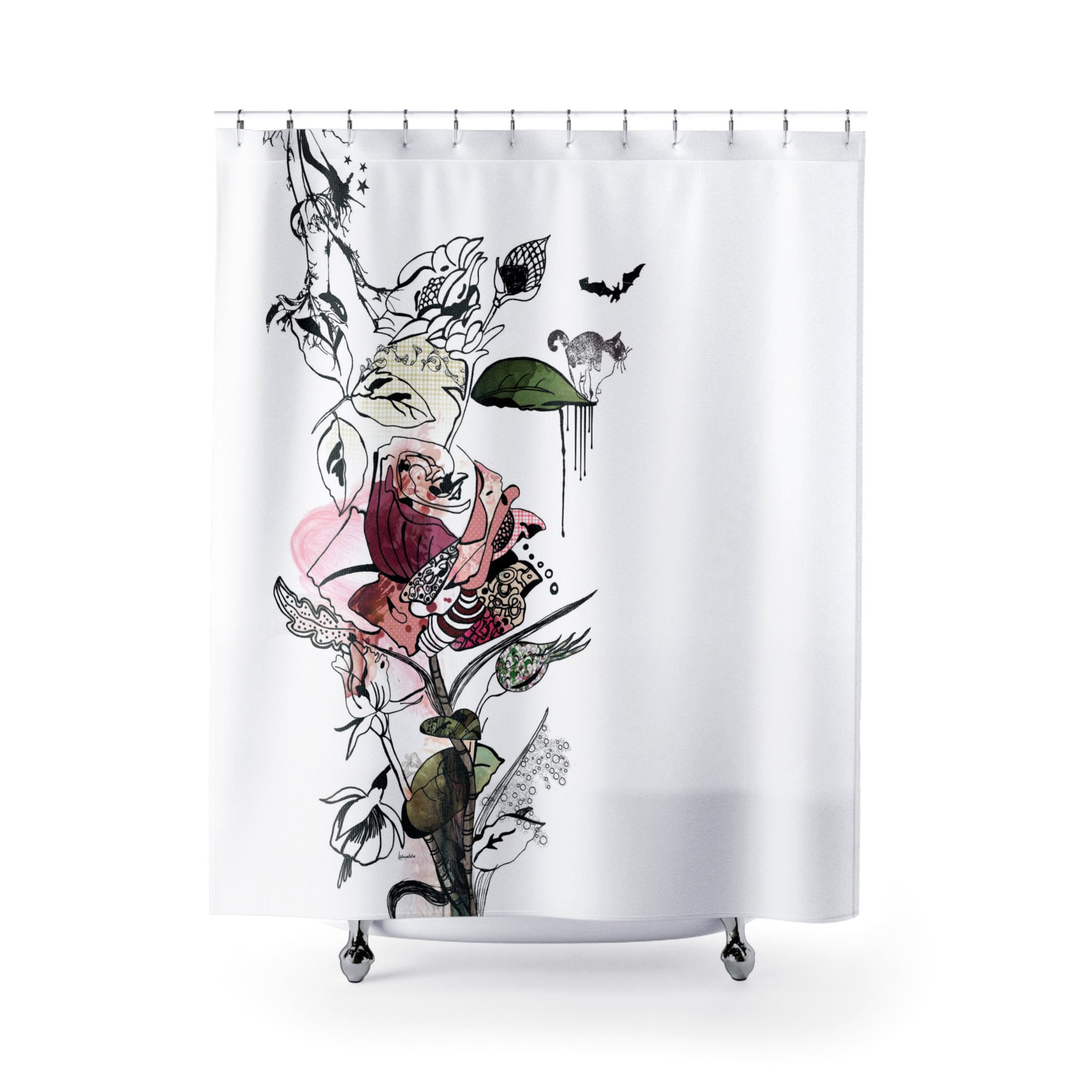 Phoenix Floral Print Pattern Bathroom Shower Curtain main image 0