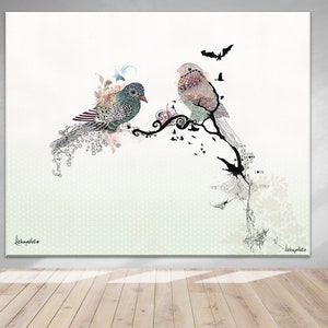 Love birds art, Pen and ink art, Bird illustration, Love birds painting, Colorful image 9