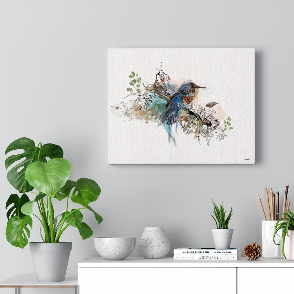 Blue Bird Painting Canvas Art Bluebird Gifts Kingfisher | Etsy