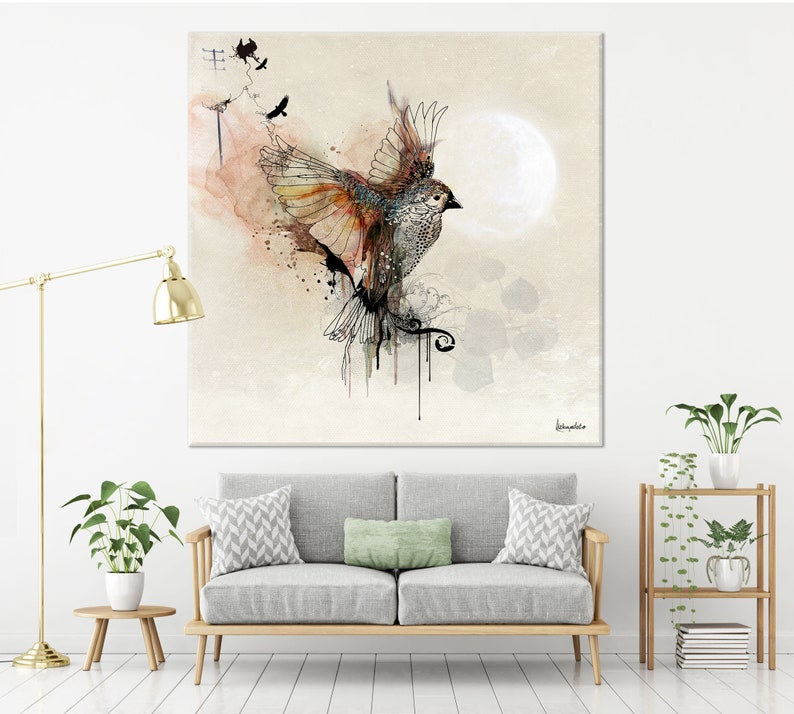 Large Wall Art, Modern Watercolor Painting, Extra Large Canvas Art, Large Bird Painting, Modern Wall Art, Living Room Wall Art, Canvas Print image 4