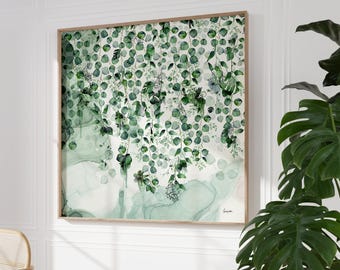 Boerderij kunst aan de muur, abstracte botanische kunst, kunst aan de grote muur, salie groene kunst, botanische schilderkunst, kunst aan de muur woonkamer oversized, groene kunst