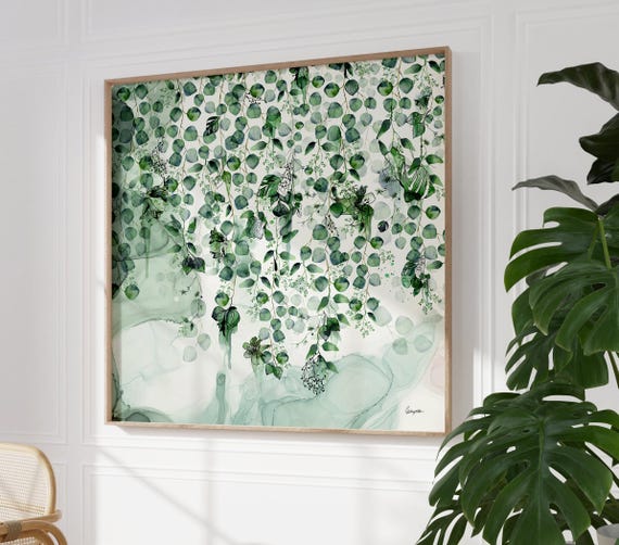 Farmhouse Wall Art, Abstract Botanical Art, Large Wall Art, Sage Green Art, Botanical Painting, Living Room Wall Art Oversized, Green Art