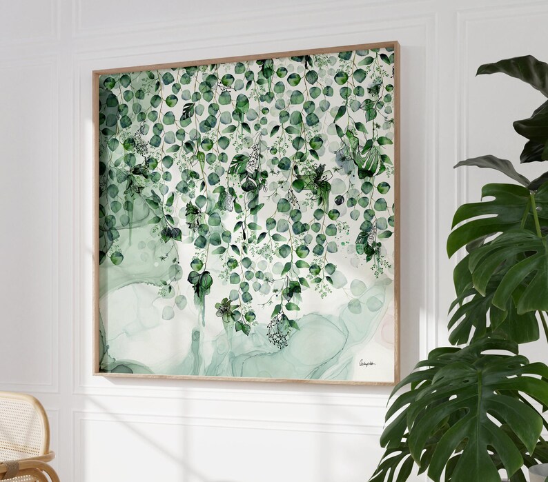 Farmhouse Wall Art, Abstract Botanical Art, Large Wall Art, Sage Green Art, Botanical Painting, Living Room Wall Art Oversized, Green Art