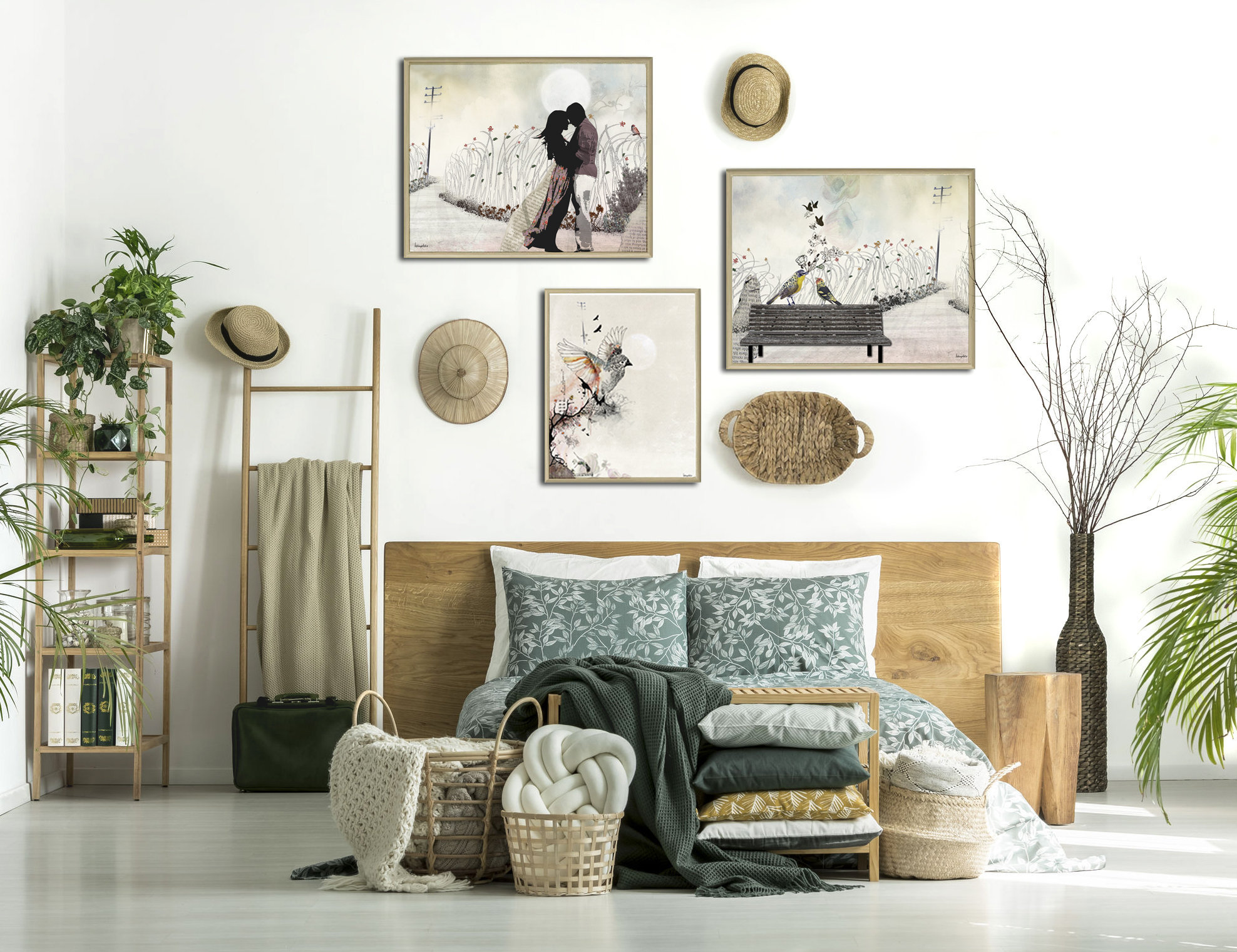Bedroom Wall Art Gallery Wall Set Set of 3 Prints Boho Bedroom