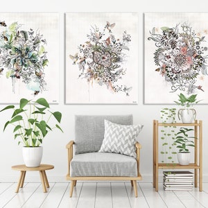 Moderne Wandkunst Set, große Leinwand Kunst, Wohnzimmer Wandkunst, Boho Wandkunst, große Wandkunst Set von 3, moderne Malerei, Boho Wand-Dekor
