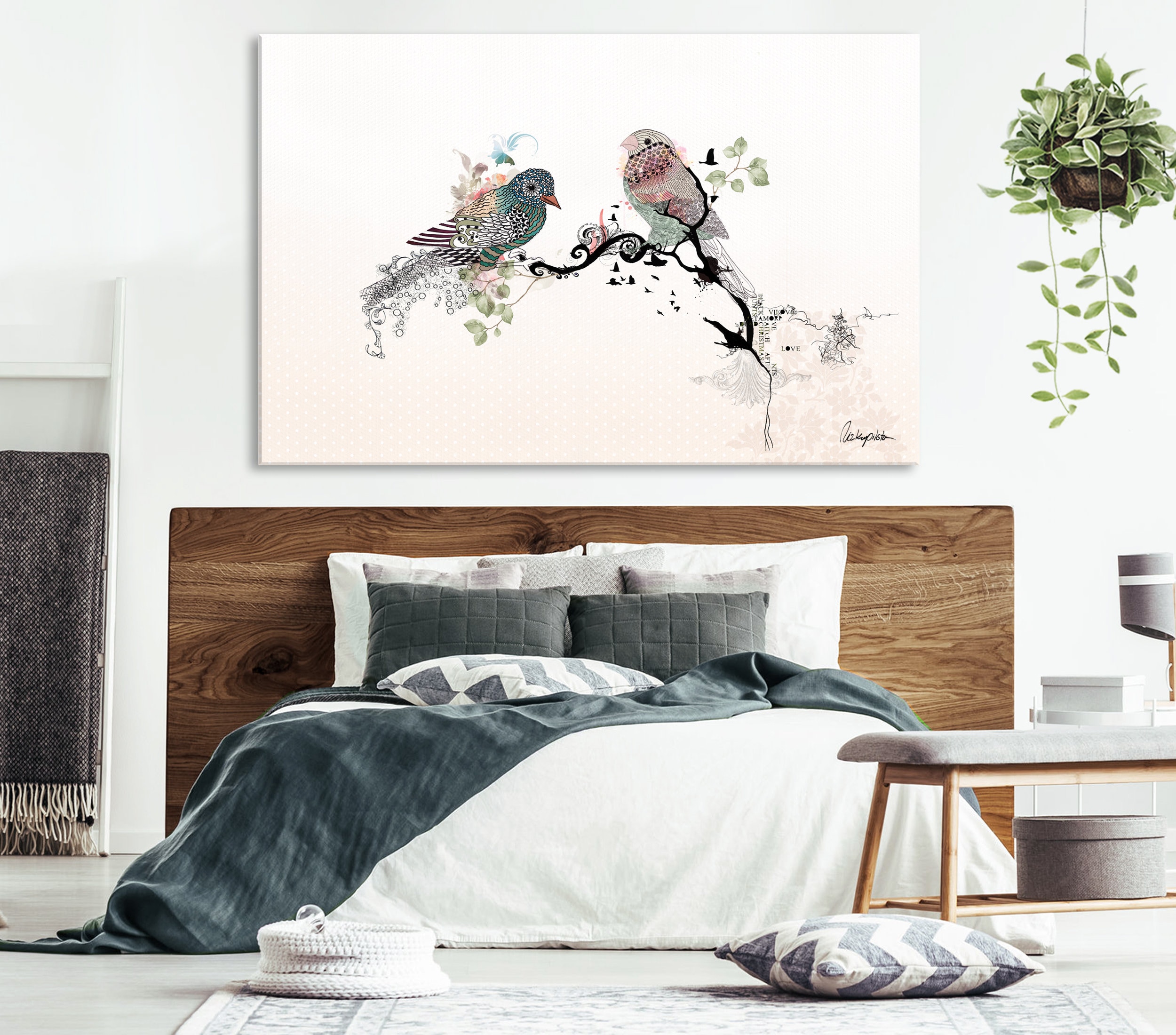 Love Birds Large Bedroom Painting Bedroom Wall Decor Original