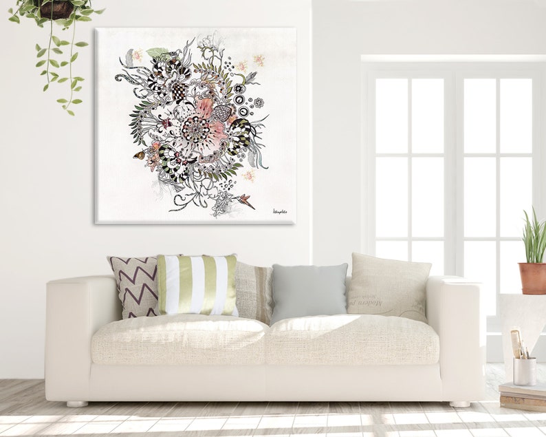 Large Boho Wall Art Print Original Flowers Artwork Bohemian Etsy