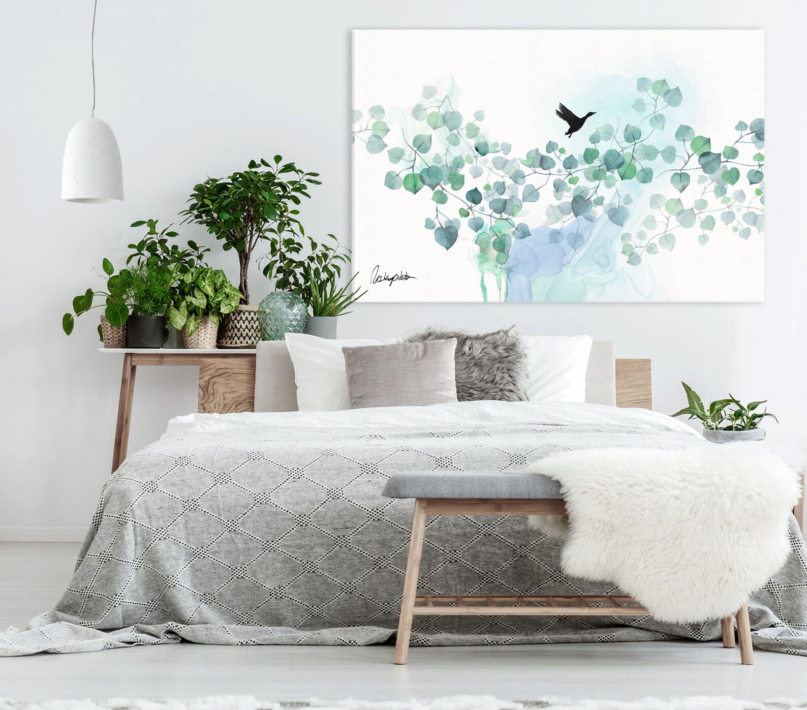 Scandinavian Large Wall Art, Original Leaves Artwork, Nordic Print ...