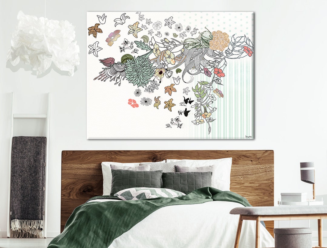Floral Bedroom Wall Art Print, Original Flowers Painting, Large Canvas Print, Canvas for Bedroom ...