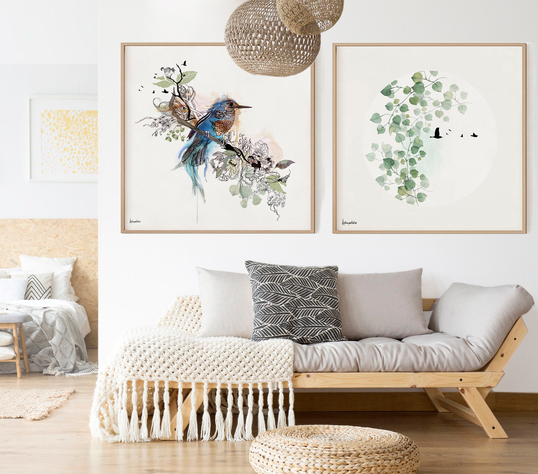 Scandinavian Wall Art Set of 2 Prints Nature Print Set Etsy