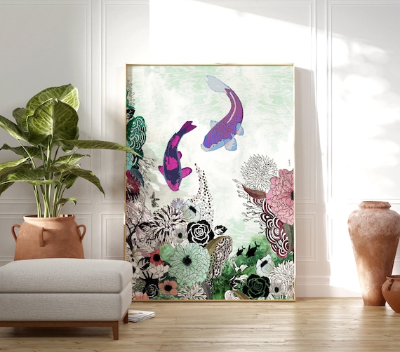 Fish Art, Living Room Art, Drawing Print, Fine Art Print, Modern Art, Feng Shui Art