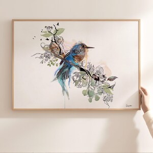 Bird Canvas Art, Large Canvas Print, Original Watercolor Painting, Blue Bird Wall Art, Large Painting for Living Room, Kingfisher Wall Art