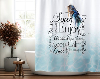 Bluebird Shower Curtain, Bath Mat Set, Modern Blue Shower Curtain, Kingfisher Shower Curtain, Modern Bath Mat, Blue Bath Mat