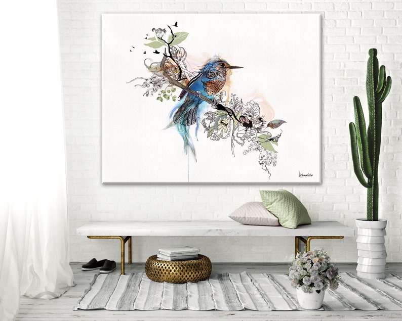 Bird Canvas Art Large Canvas Print Original Watercolor Etsy