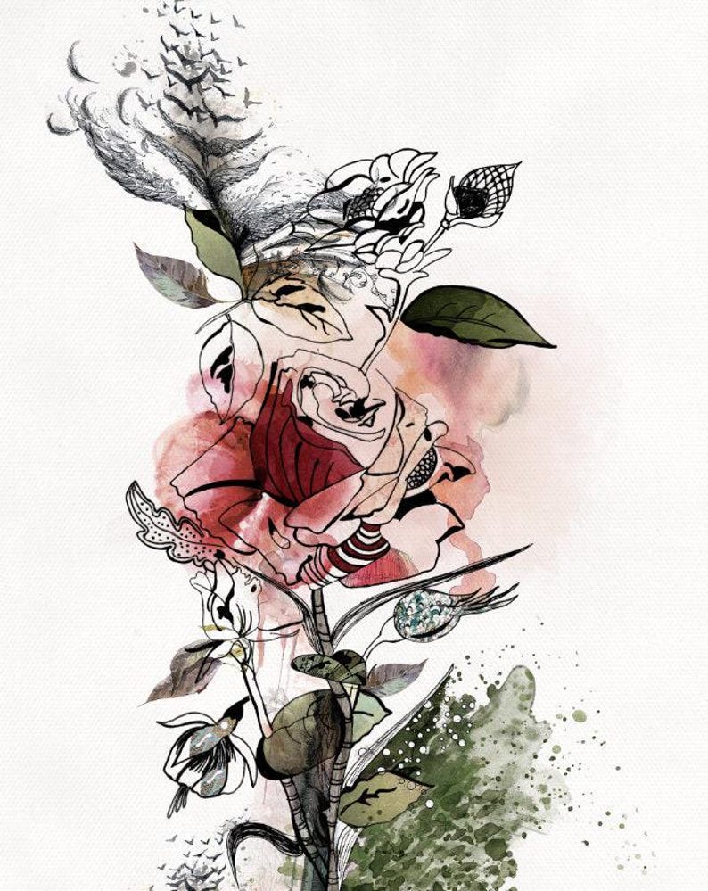 Large Wall Art, Red Flower Painting, Large Watercolor Art, Canvas Art Print, Large Colorful Painting, Living Room Wall Art, Red Rose Art