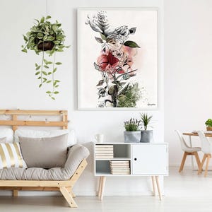 Large Wall Art, Red Flower Painting, Large Watercolor Art, Canvas Art Print, Large Colorful Painting, Living Room Wall Art, Red Rose Art
