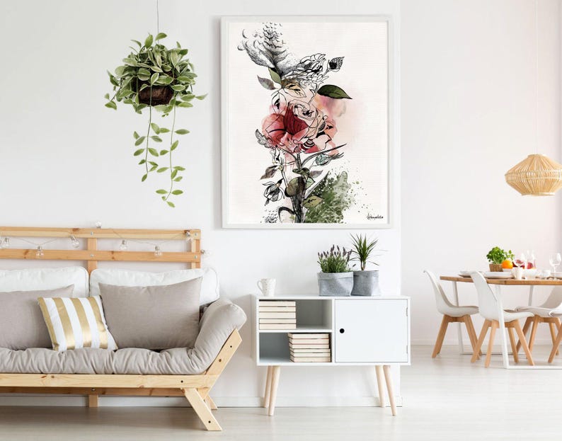 Large Wall Art, Red Flower Painting, Large Watercolor Art, Canvas Art Print, Large Colorful Painting, Living Room Wall Art, Red Rose Art