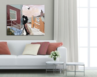 Couple in Love, Giclee Art Print, Bedroom Decor, Large Painting, Giclee on Canvas, Romantic Art