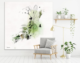 Extra Large Canvas Art, Leaf Watercolor Painting, Living Room Wall Art, Large Leaf Wall Art, Modern Wall Art, Canvas Print, Large Wall Art