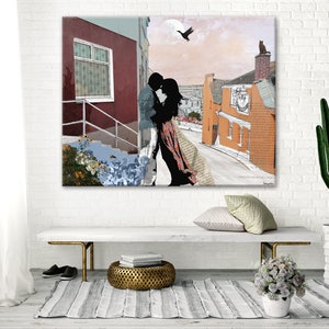 Kissing Couple Romantic Painting, Romantic Wall Decor, Bedroom Art Decor, Romantic Wall Art Print, couple in love painting image 6