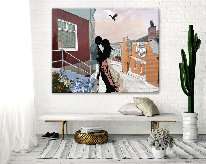 Kissing Couple Romantic Painting, Romantic Wall Decor, Bedroom Art Decor, Romantic Wall Art Print, couple in love painting image 6