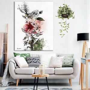 Large Wall Art, Red Flower Painting, Large Watercolor Art, Canvas Art Print, Large Colorful Painting, Living Room Wall Art, Red Rose Art