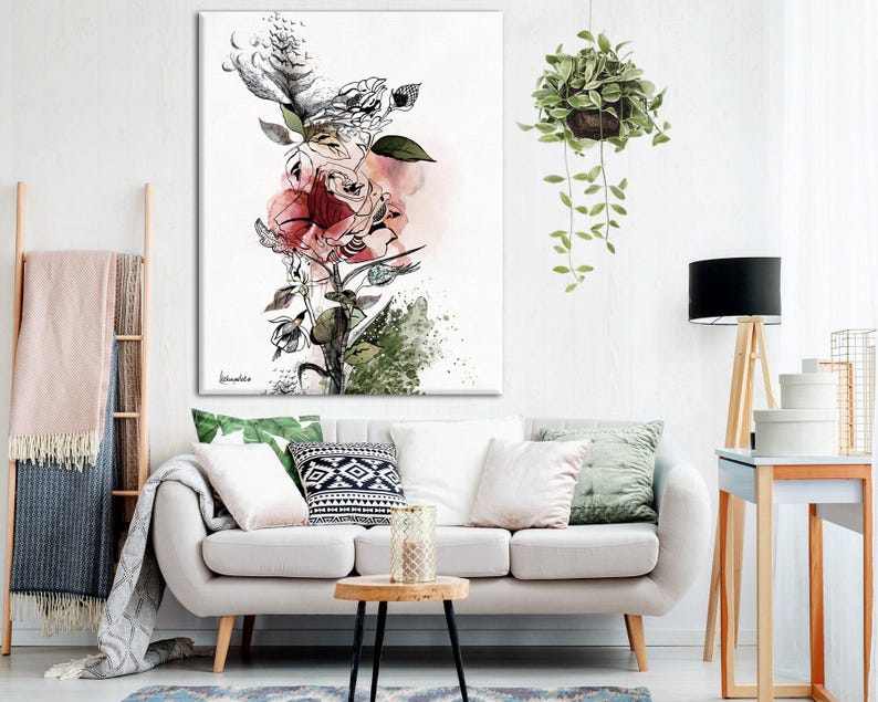 Large Wall Art, Red Flower Painting, Large Watercolor Art, Canvas Art Print, Large Colorful Painting, Living Room Wall Art, Red Rose Art